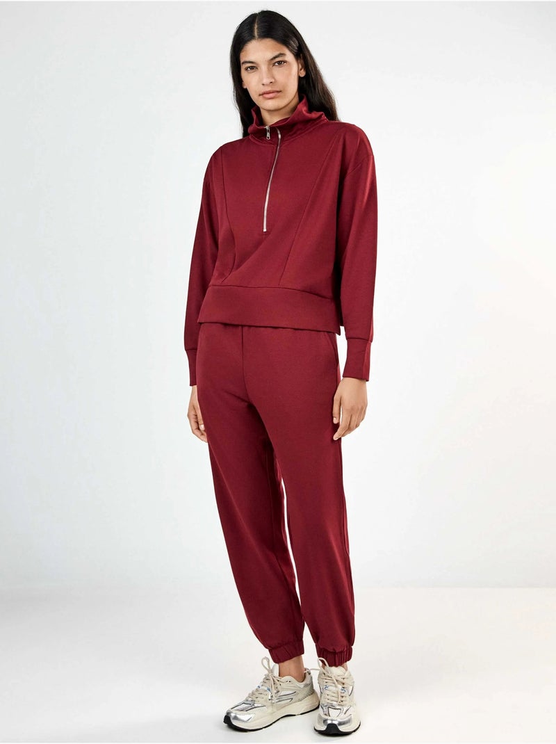 Sudadera felpa corta con cremallera Granate - Kiabi