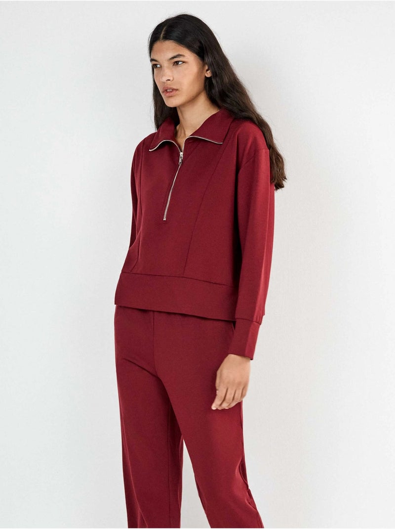 Sudadera felpa corta con cremallera Granate - Kiabi