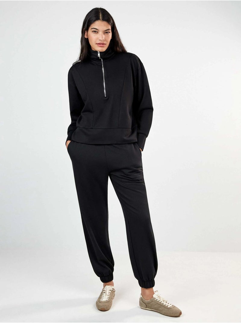 Sudadera felpa corta con cremallera Negro - Kiabi