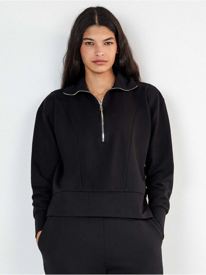 Sudadera felpa corta con cremallera Negro - Kiabi