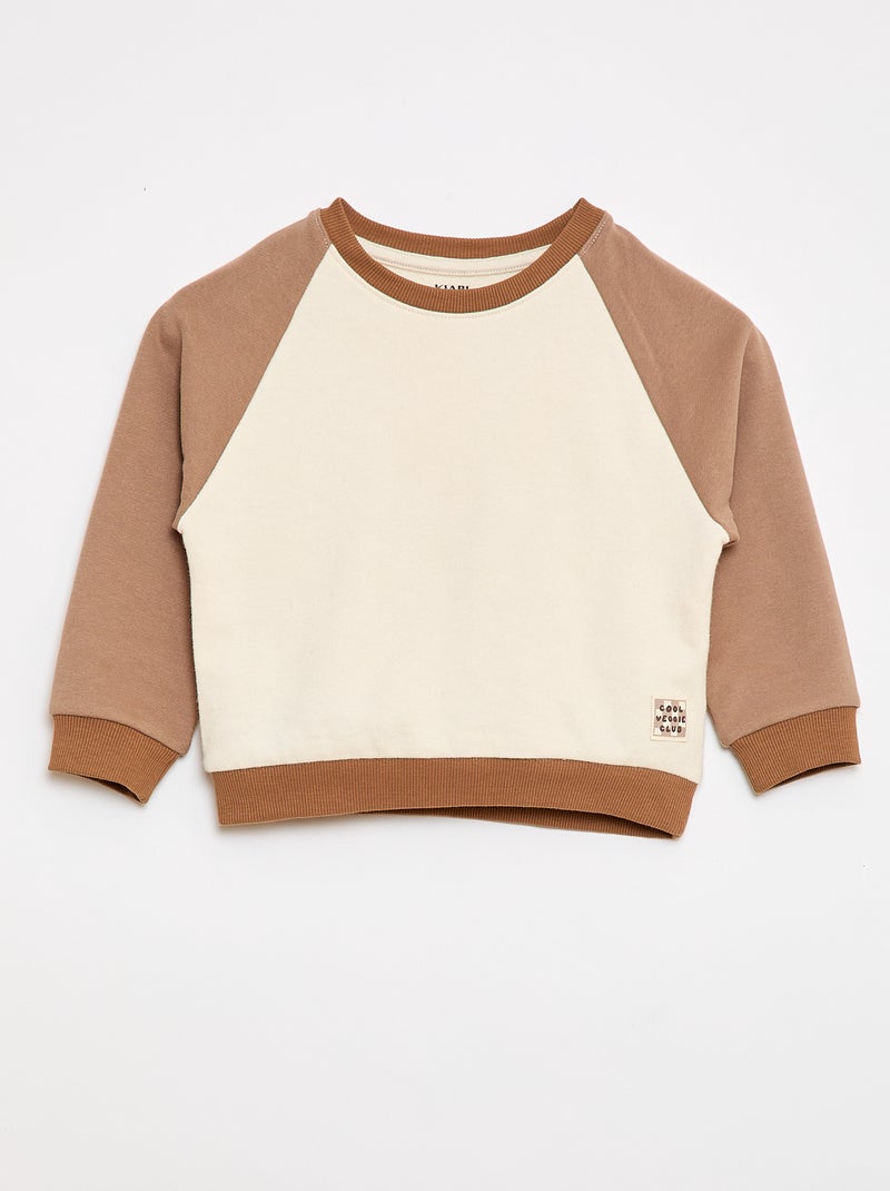 Sudadera felpa de algodón bicolor Beige - Kiabi