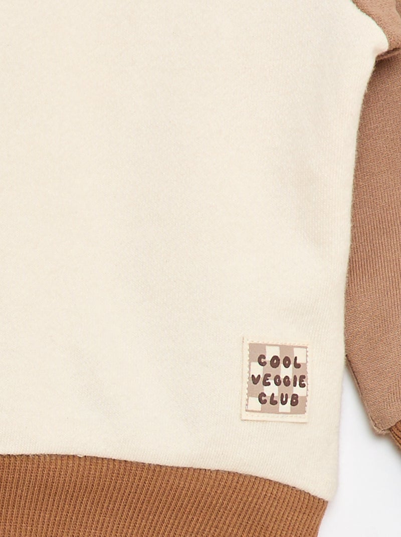 Sudadera felpa de algodón bicolor Beige - Kiabi