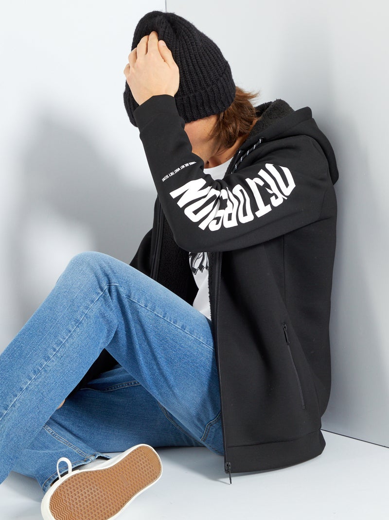 Sudadera forrada con capucha NEGRO - Kiabi