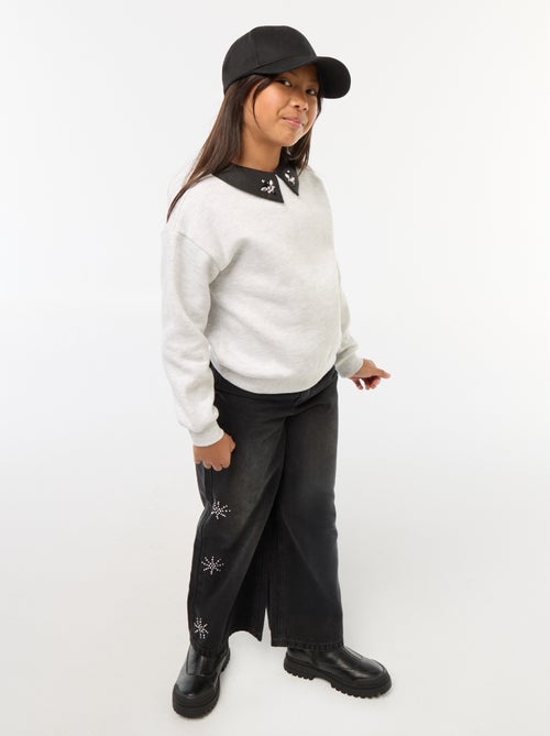 Sudadera holgada con cuello de strass - Kiabi