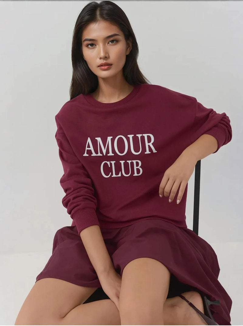Sudadera holgada con cuello redondo y estampado hiccup Rojo oscuro - Kiabi