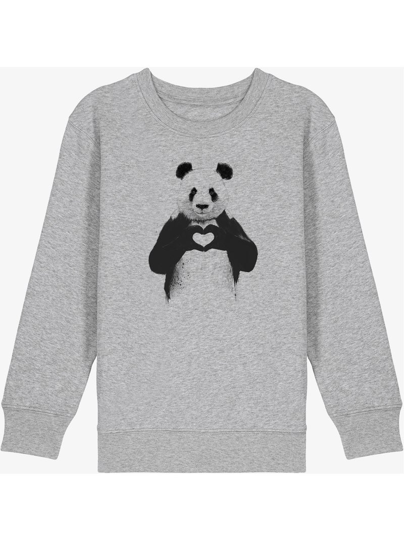 Sudadera infantil LOVE PANDA Gris jaspeado - Kiabi