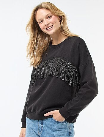 Sudadera 'JDY' de felpa cálida con flecos de strass