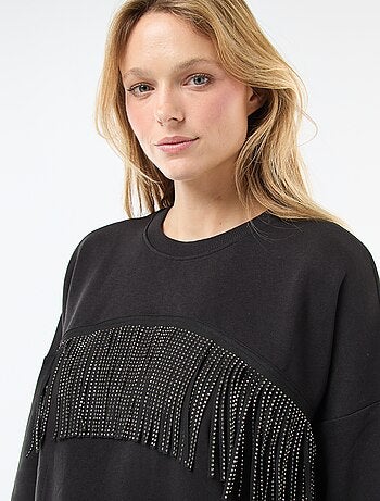 Sudadera 'JDY' de felpa cálida con flecos de strass