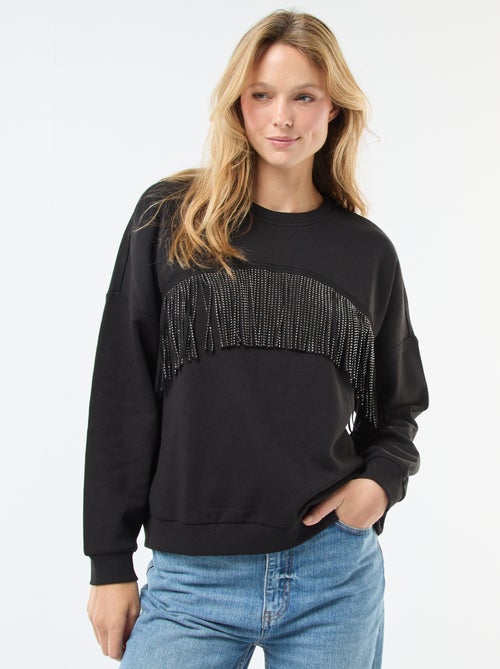 Sudadera 'JDY' de felpa cálida con flecos de strass - Kiabi