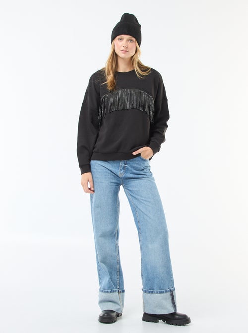 Sudadera 'JDY' de felpa cálida con flecos de strass - Kiabi