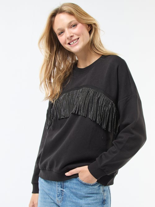 Sudadera 'JDY' de felpa cálida con flecos de strass - Kiabi