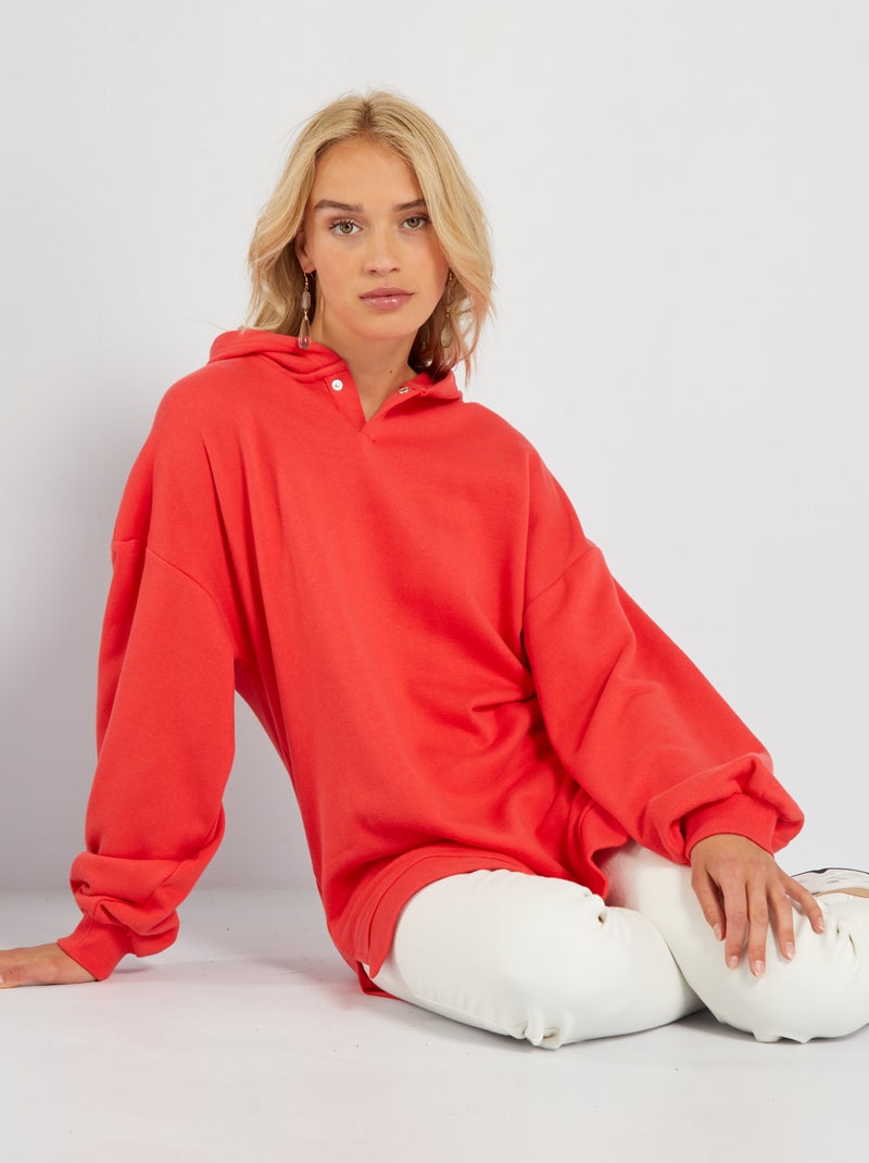 Sudadera larga con capucha ROJO - Kiabi