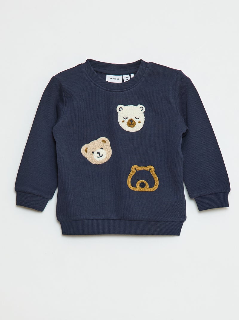 Sudadera ligera con adorno de 'oso' de punto de rizo Azul - Kiabi