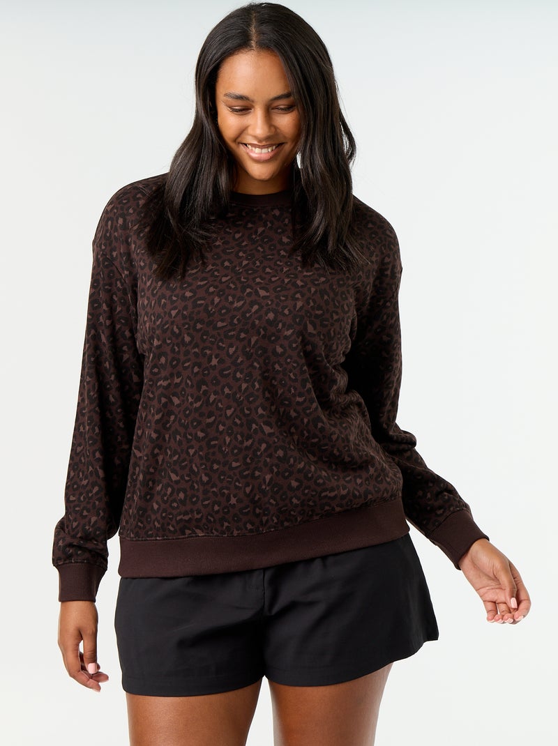 Sudadera ligera de felpa estampada Marron - Kiabi