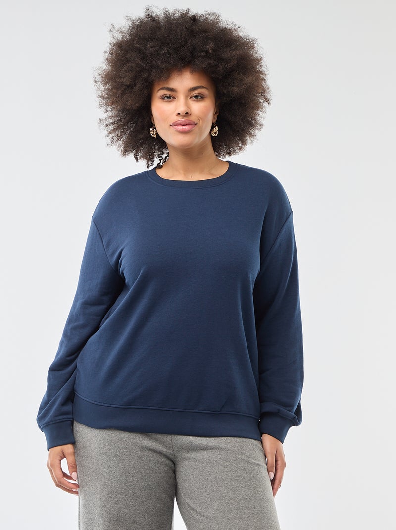 Sudadera ligera lisa de cuello redondo Azul - Kiabi