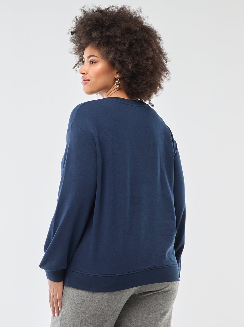 Sudadera ligera lisa de cuello redondo Azul - Kiabi