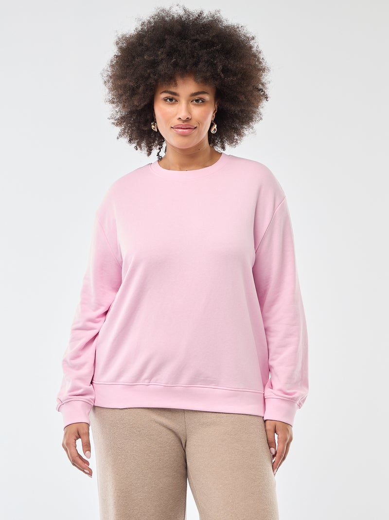 Sudadera ligera lisa de cuello redondo Rosa - Kiabi