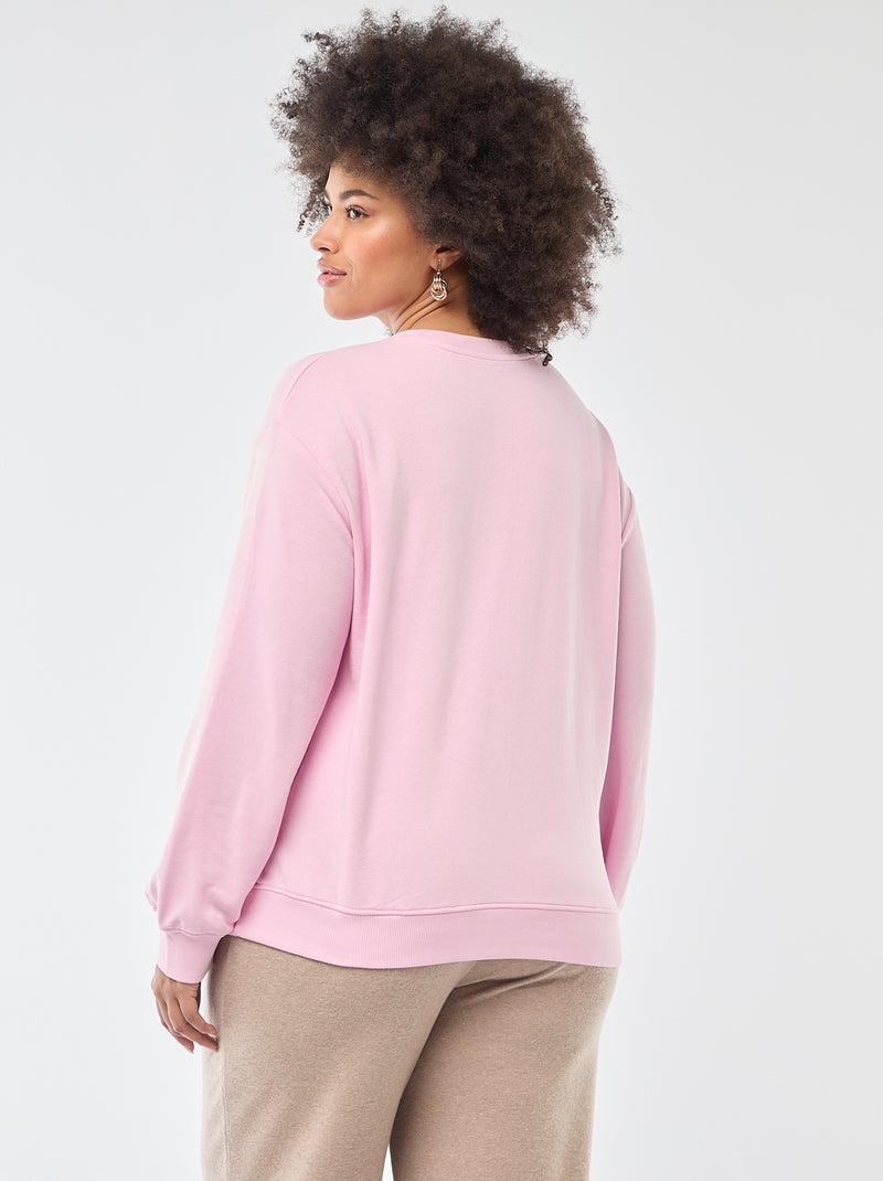 Sudadera ligera lisa de cuello redondo Rosa - Kiabi