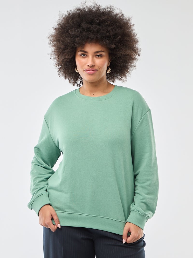 Sudadera ligera lisa de cuello redondo Verde - Kiabi