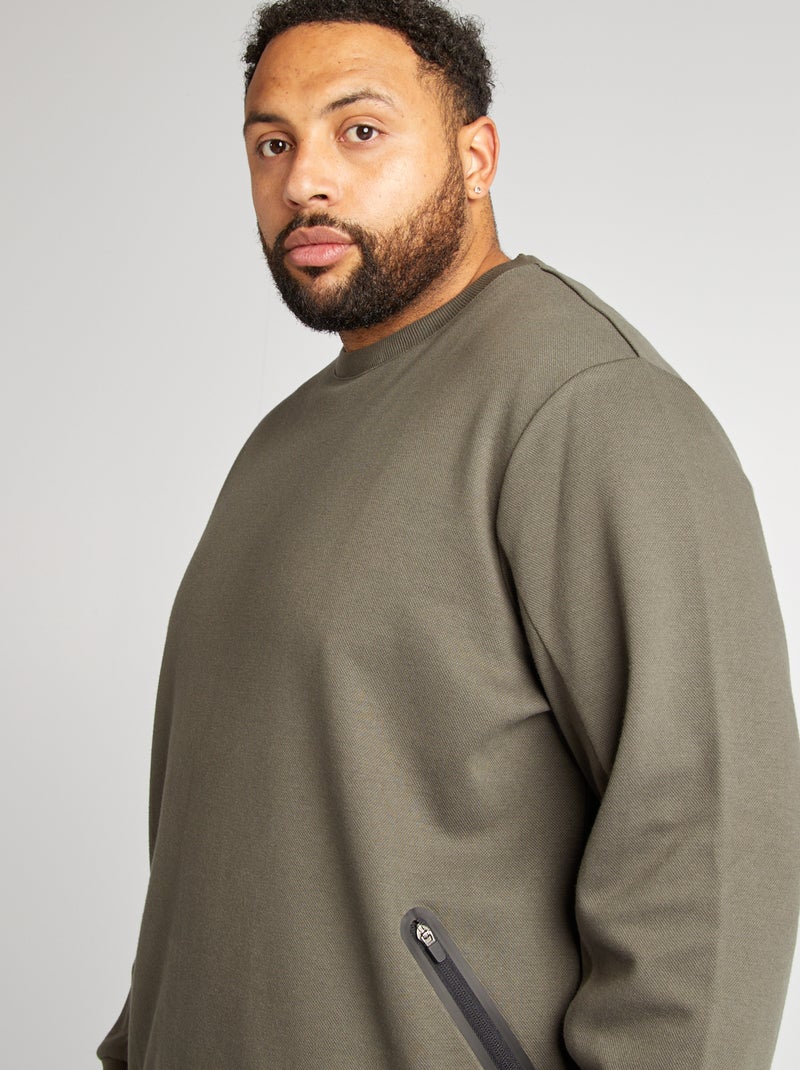 Sudadera lisa con bolsillos de cremallera KAKI - Kiabi