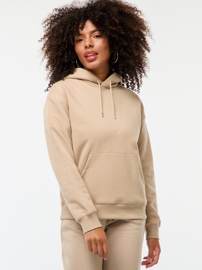 Sudadera lisa con capucha beige - Kiabi