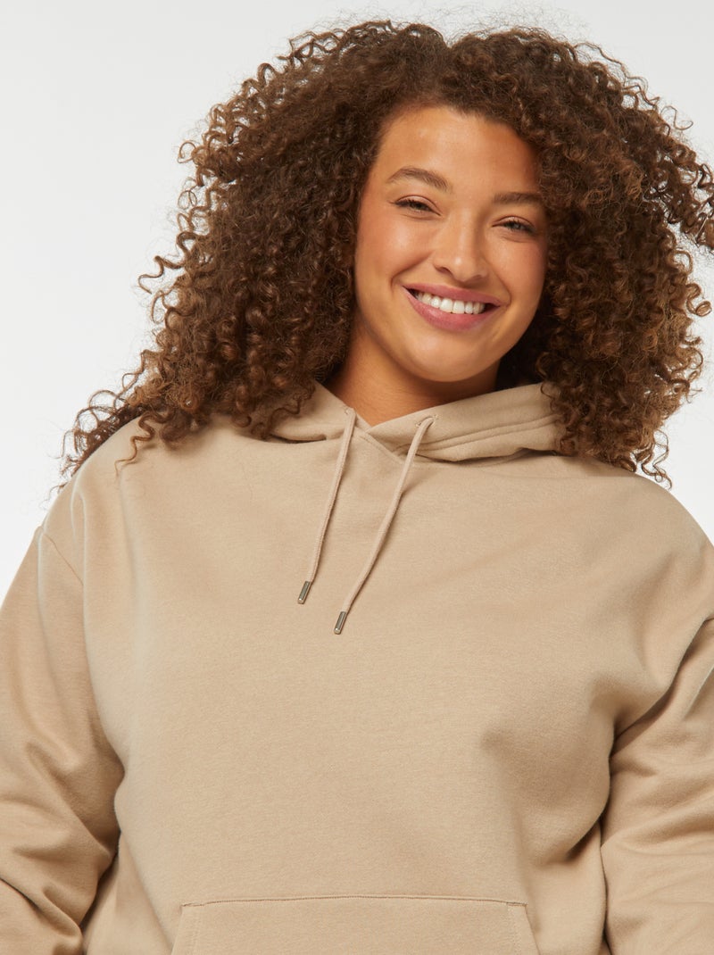 Sudadera lisa con capucha beige - Kiabi