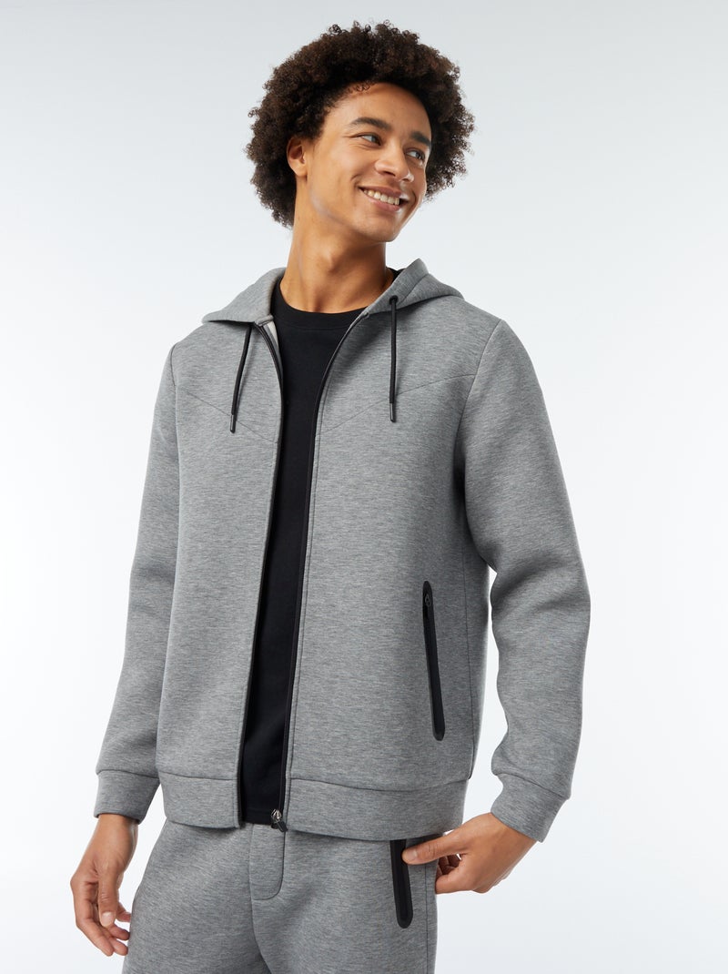 Sudadera lisa con capucha tejido tipo neopreno Gris - Kiabi