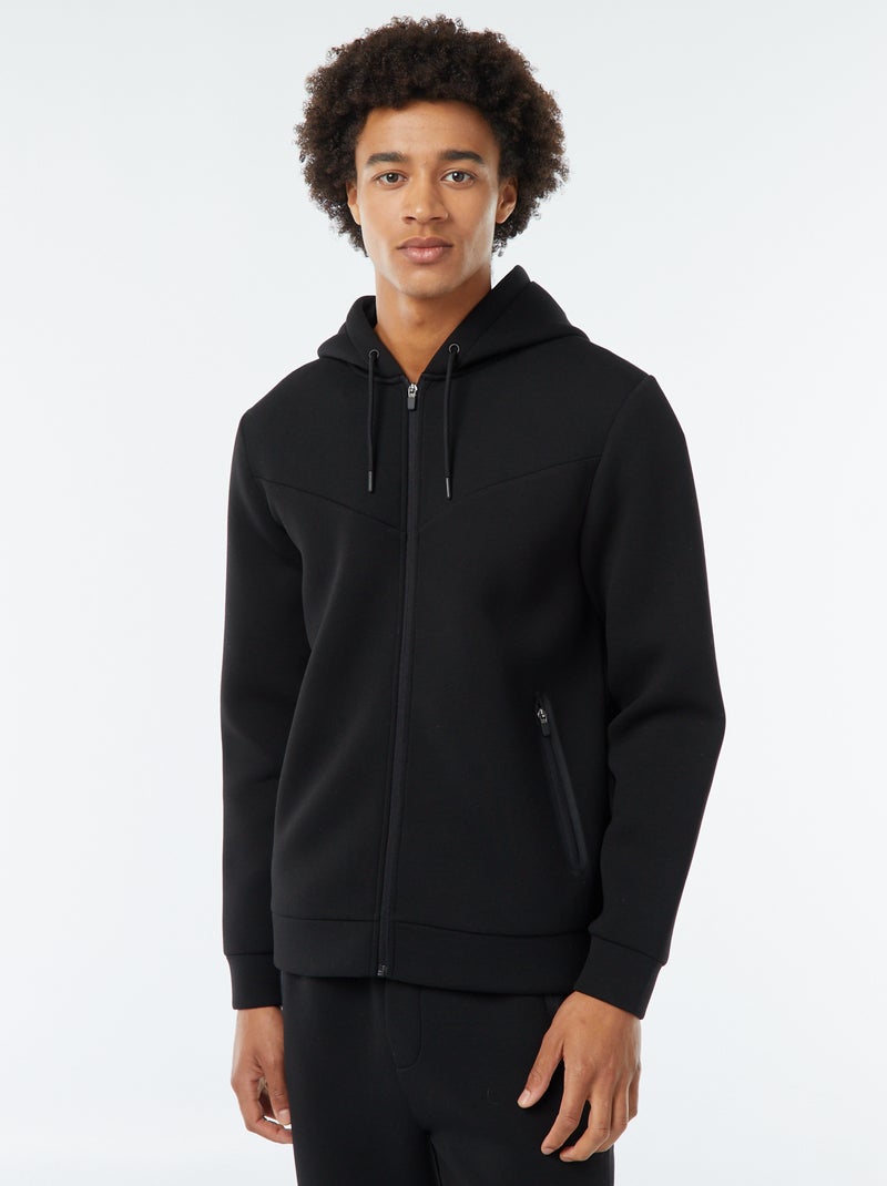 Sudadera lisa con capucha tejido tipo neopreno negro - Kiabi