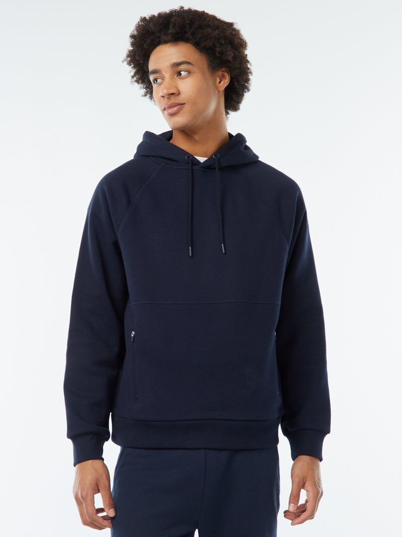 Sudadera lisa con capucha y bolsillos con cremallera azul - Kiabi