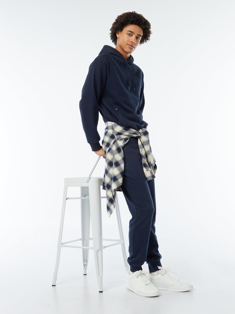 Sudadera lisa con capucha y bolsillos con cremallera azul - Kiabi