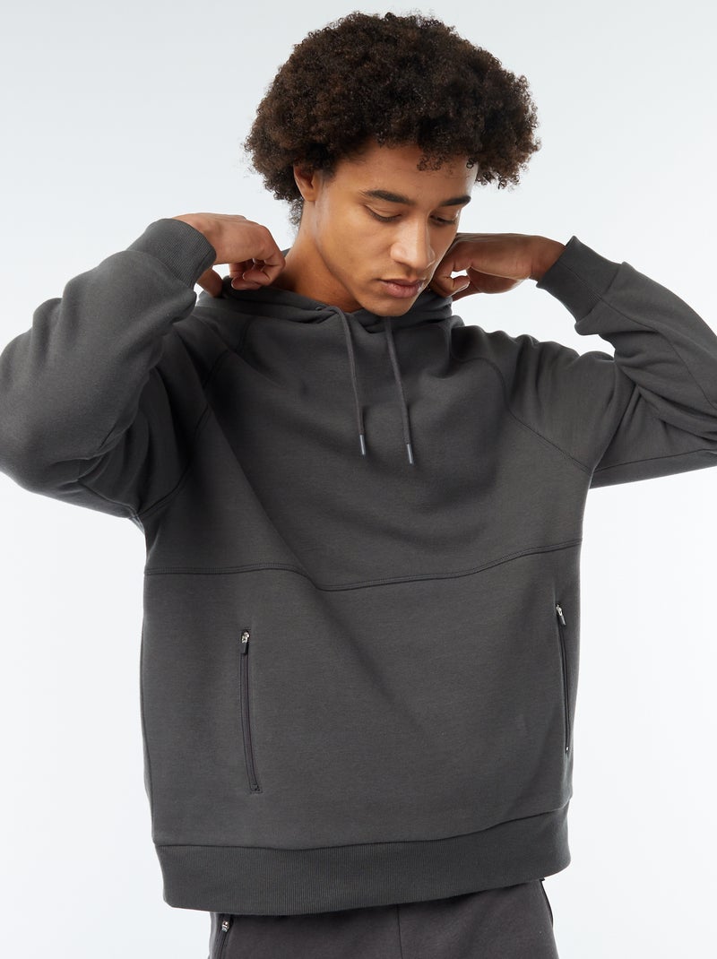 Sudadera lisa con capucha y bolsillos con cremallera gris - Kiabi