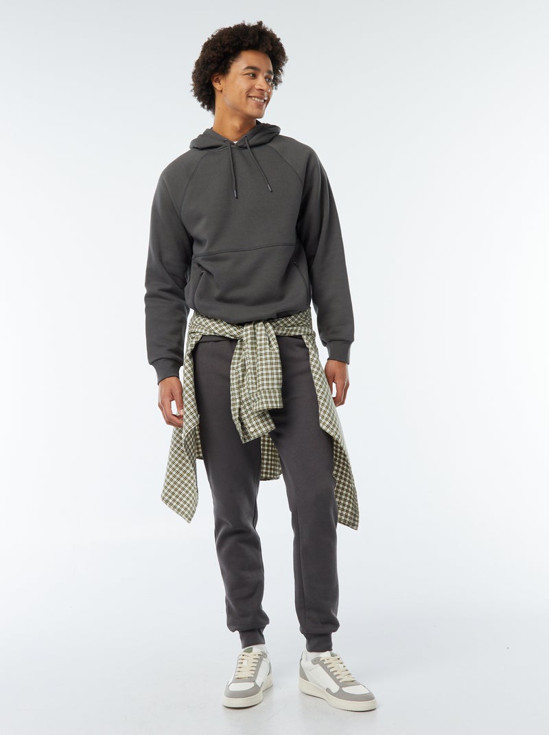 Sudadera lisa con capucha y bolsillos con cremallera gris - Kiabi