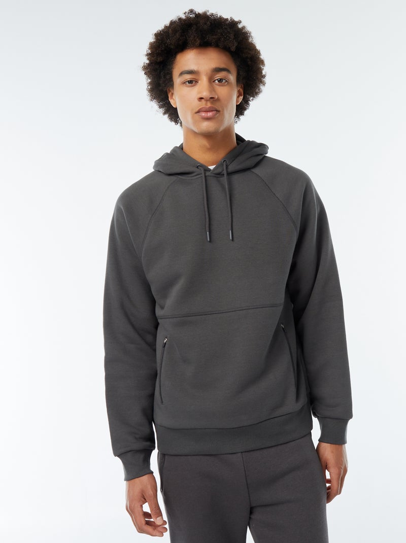 Sudadera lisa con capucha y bolsillos con cremallera gris - Kiabi
