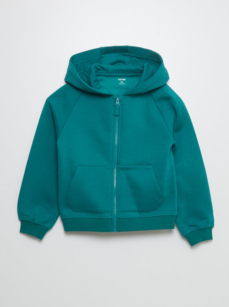Sudadera lisa con cremallera y capucha - So Easy VERDE - Kiabi