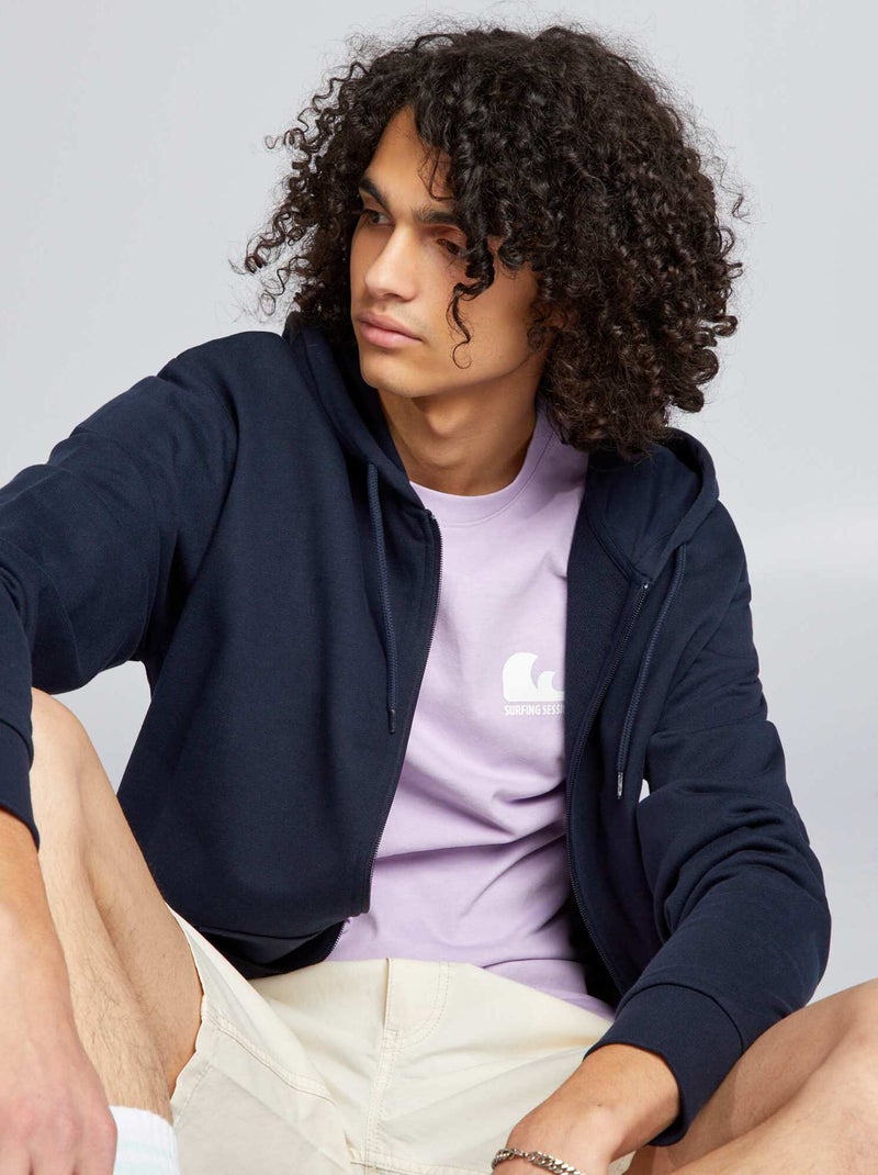 Sudadera lisa con cremallera y capucha AZUL - Kiabi