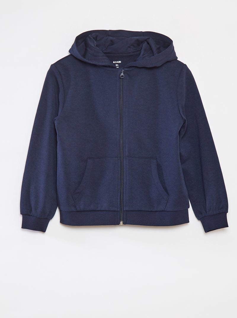 Sudadera lisa con cremallera y capucha azul - Kiabi