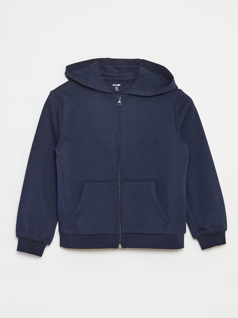 Sudadera lisa con cremallera y capucha azul - Kiabi