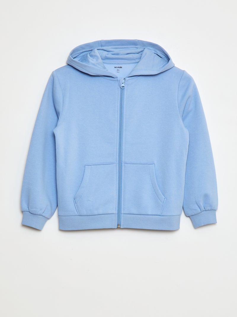 Sudadera lisa con cremallera y capucha Azul - Kiabi