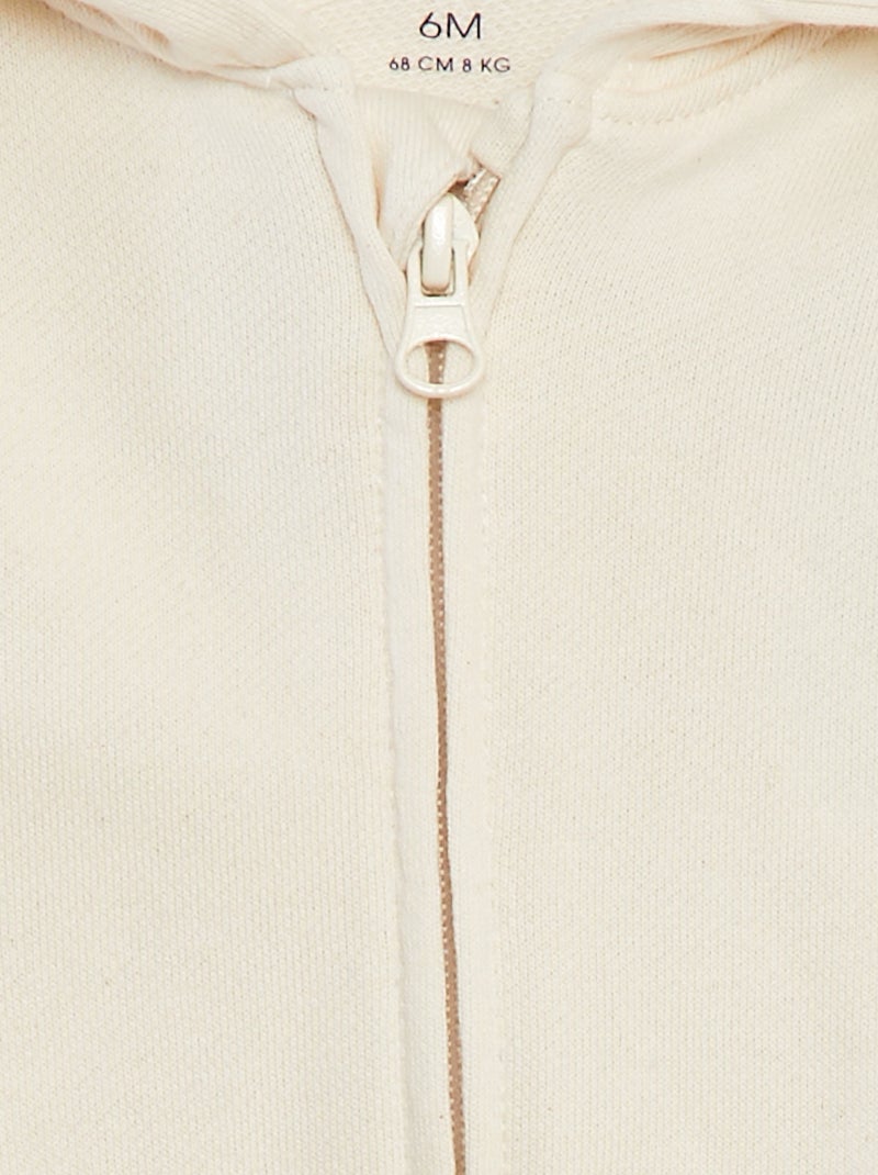 Sudadera lisa con cremallera y capucha BLANCO - Kiabi