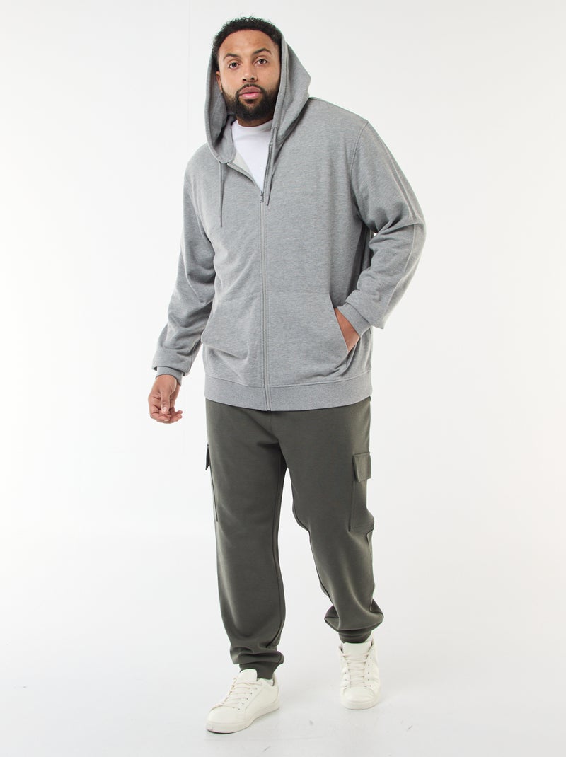 Sudadera lisa con cremallera y capucha Gris - Kiabi