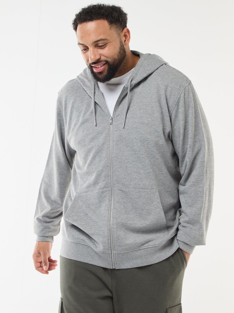 Sudadera lisa con cremallera y capucha Gris - Kiabi