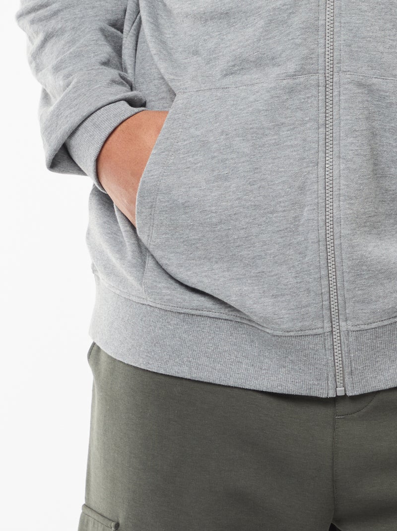 Sudadera lisa con cremallera y capucha Gris - Kiabi