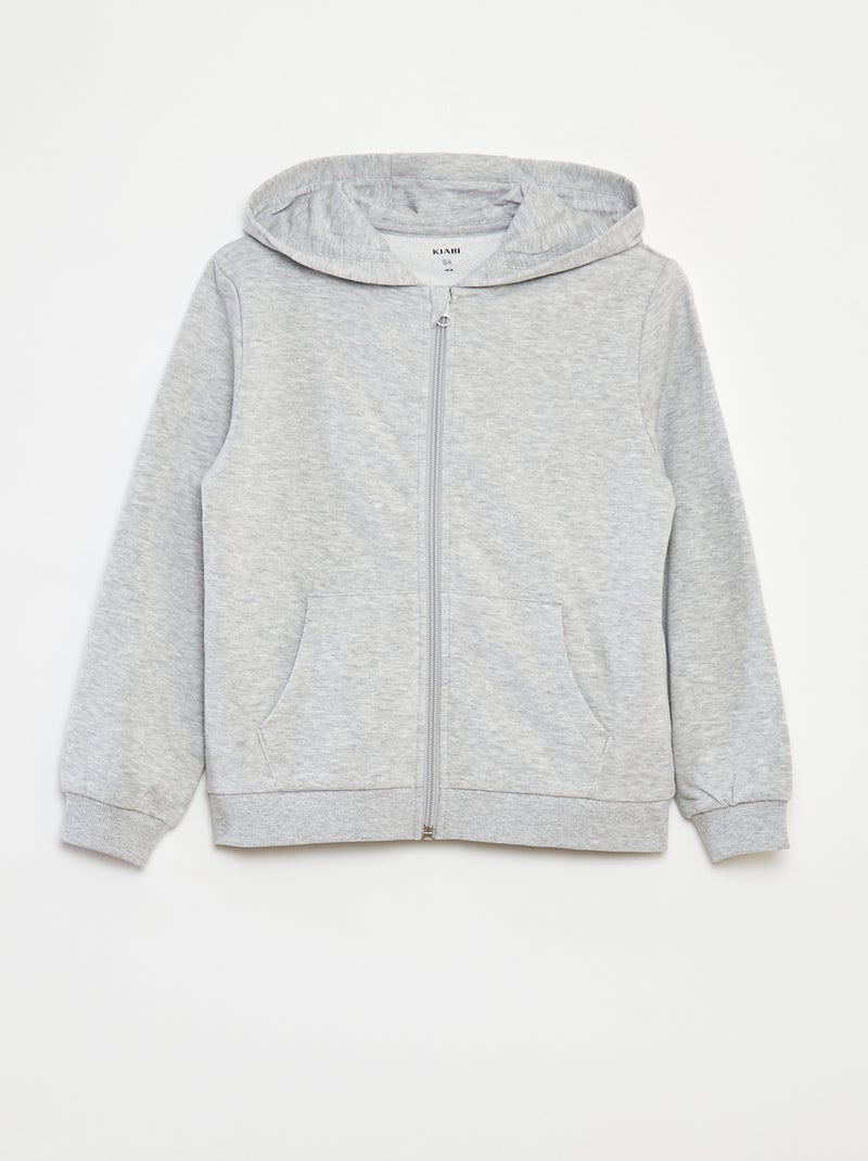 Sudadera lisa con cremallera y capucha Gris - Kiabi