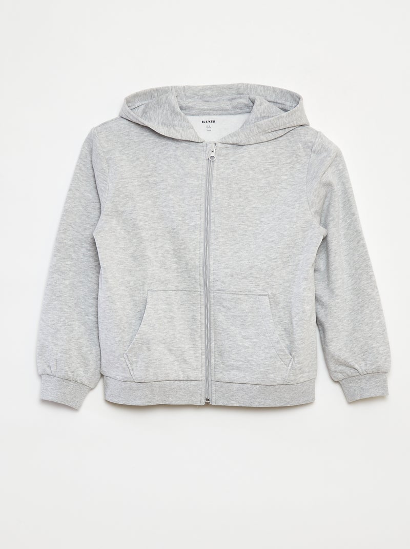 Sudadera lisa con cremallera y capucha Gris - Kiabi