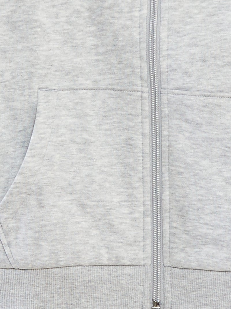 Sudadera lisa con cremallera y capucha Gris - Kiabi