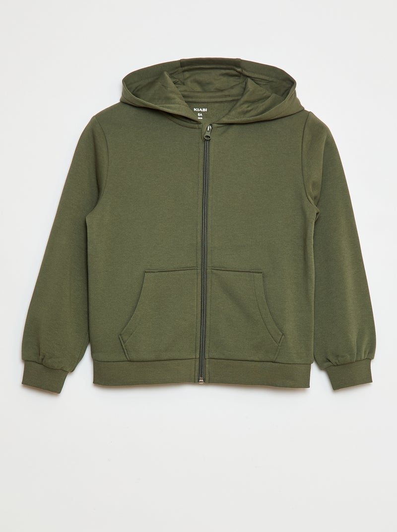 Sudadera lisa con cremallera y capucha Kaki - Kiabi