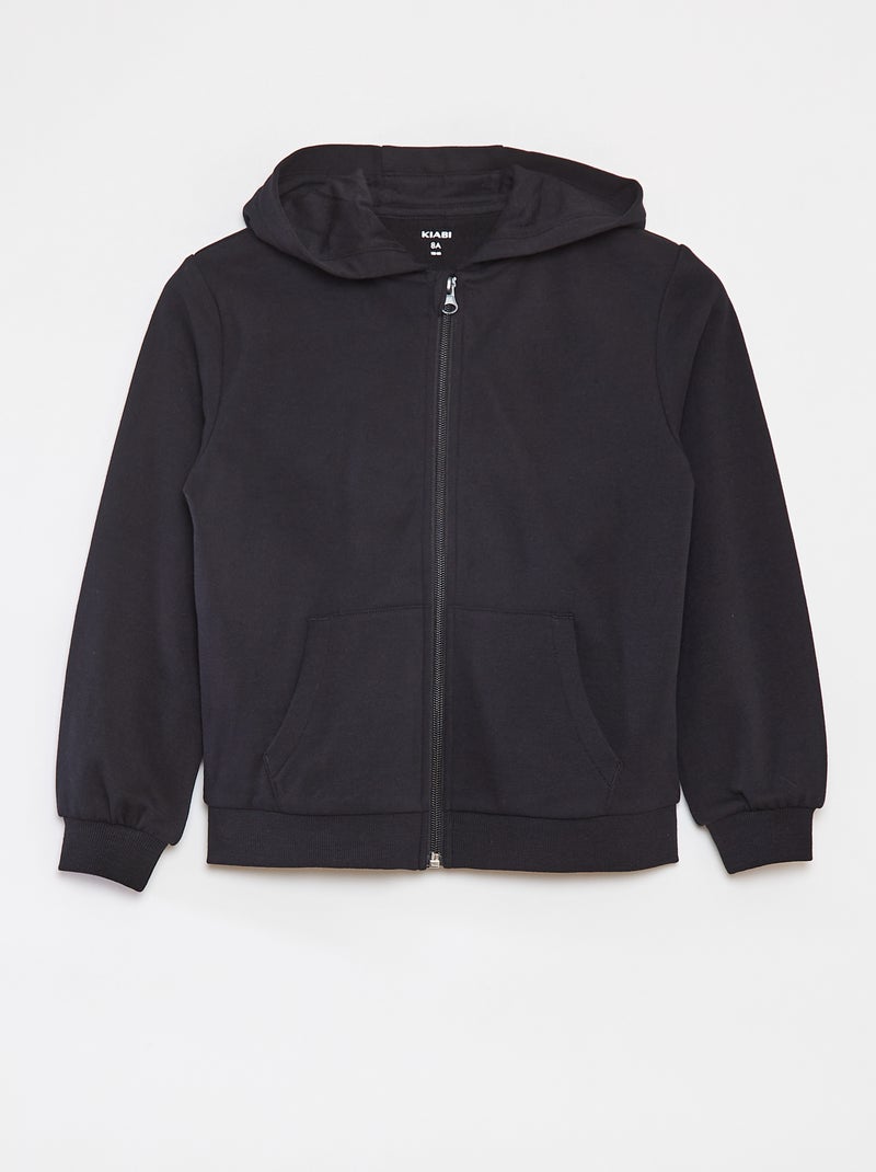 Sudadera lisa con cremallera y capucha negro - Kiabi