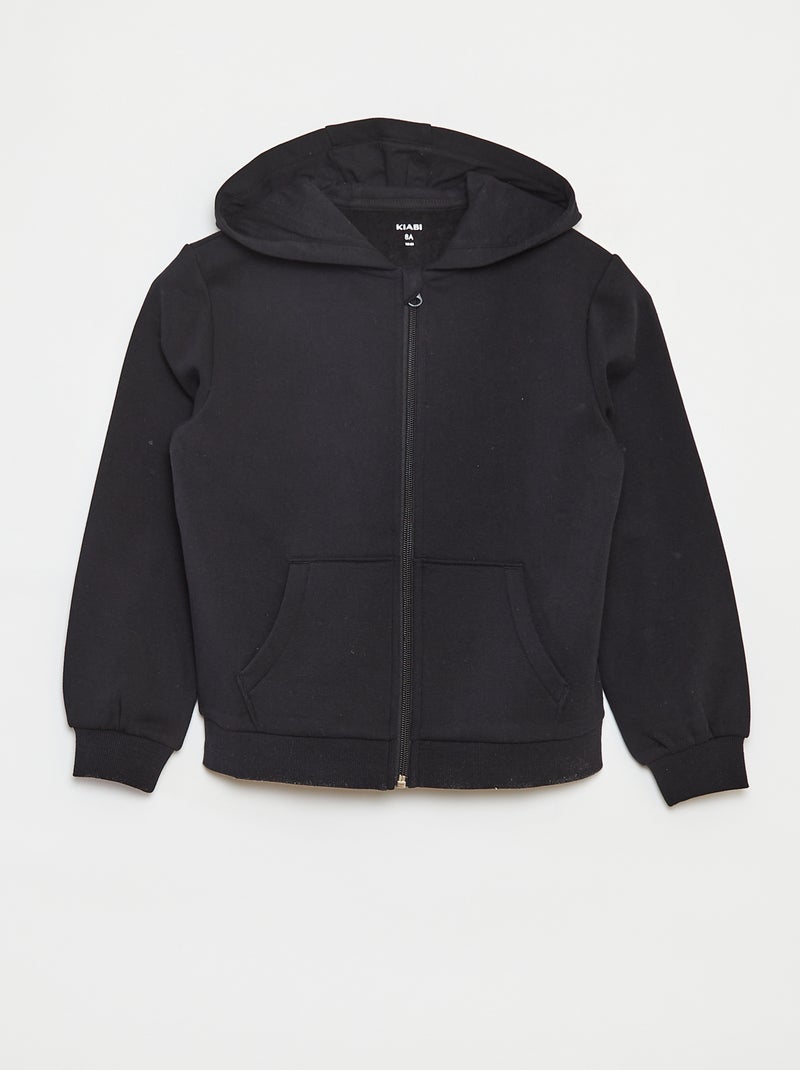 Sudadera lisa con cremallera y capucha negro - Kiabi