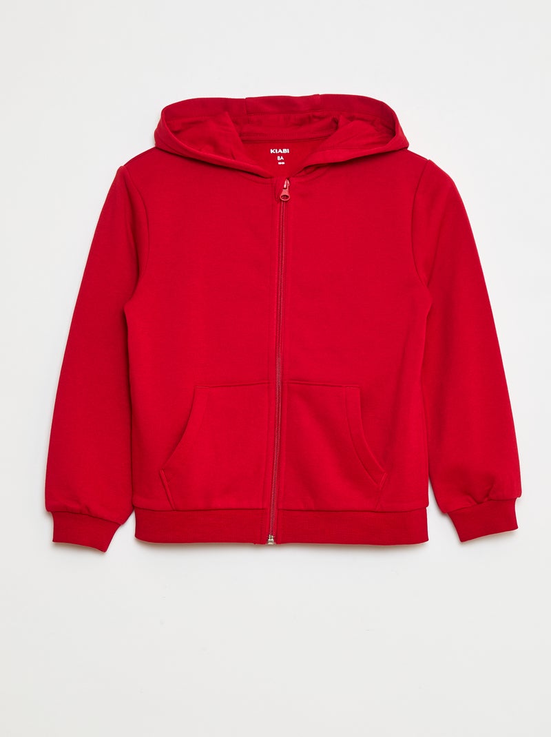 Sudadera lisa con cremallera y capucha Rojo - Kiabi