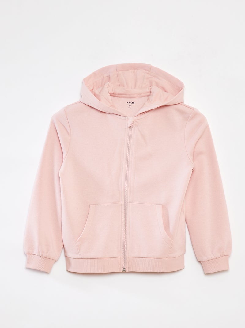 Sudadera lisa con cremallera y capucha Rosa - Kiabi